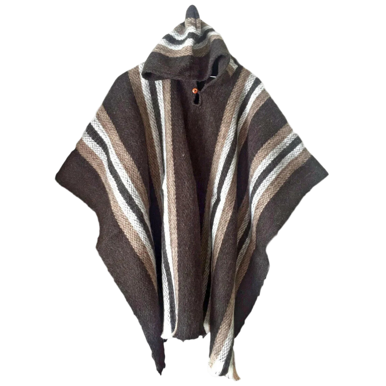 🦙 Llama Wool dark brown striped Poncho