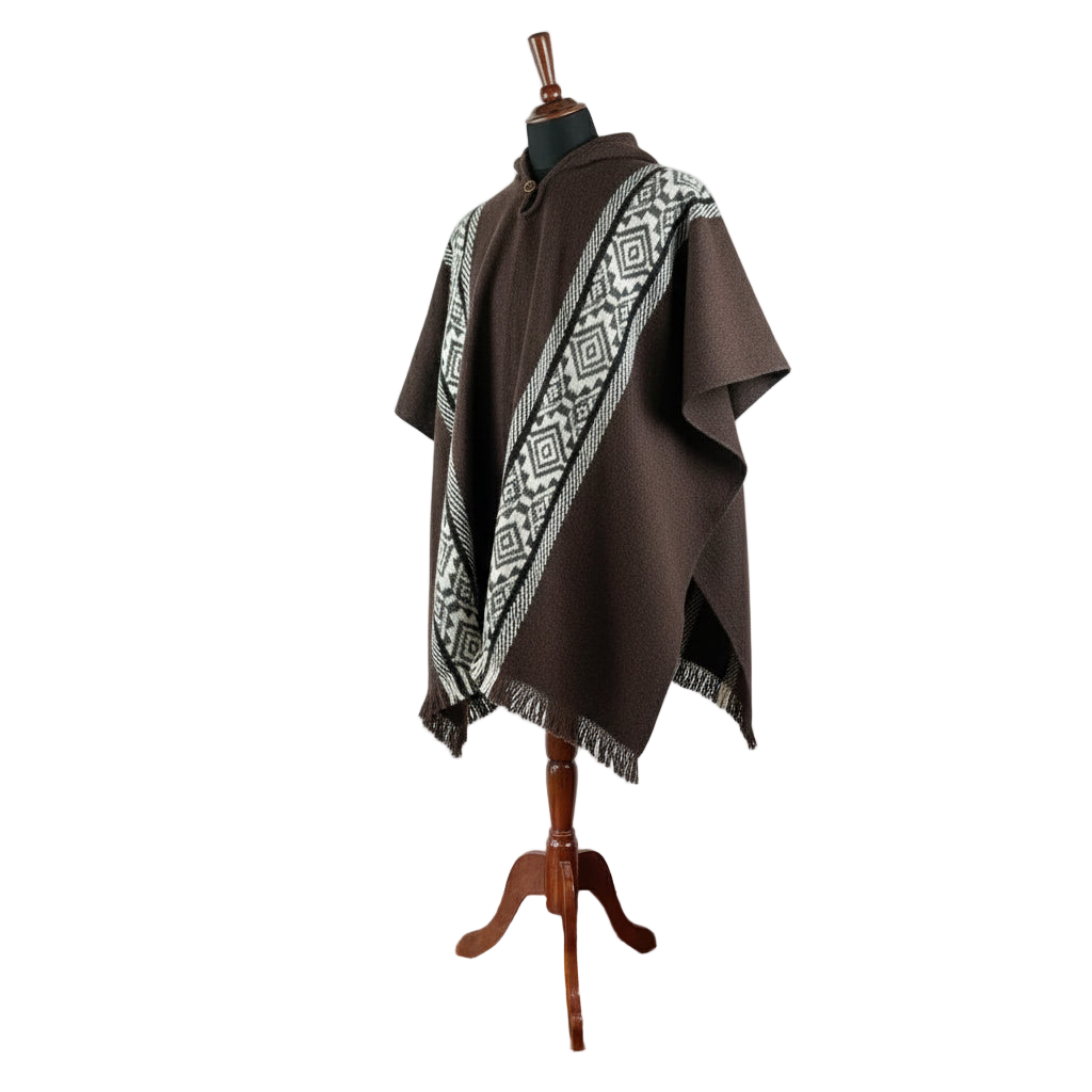 🦙 Llama wool dark brown with diamond pattern poncho