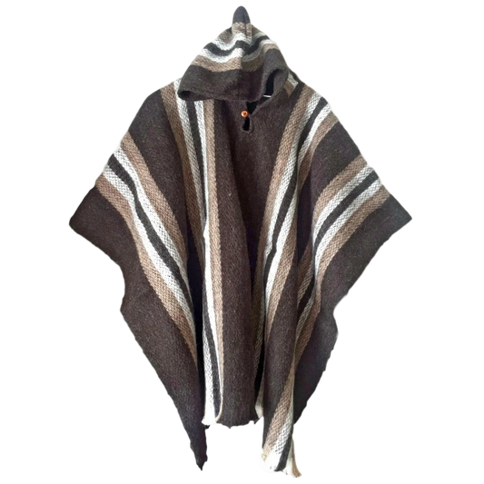 🦙 Llama Wool dark brown striped Poncho