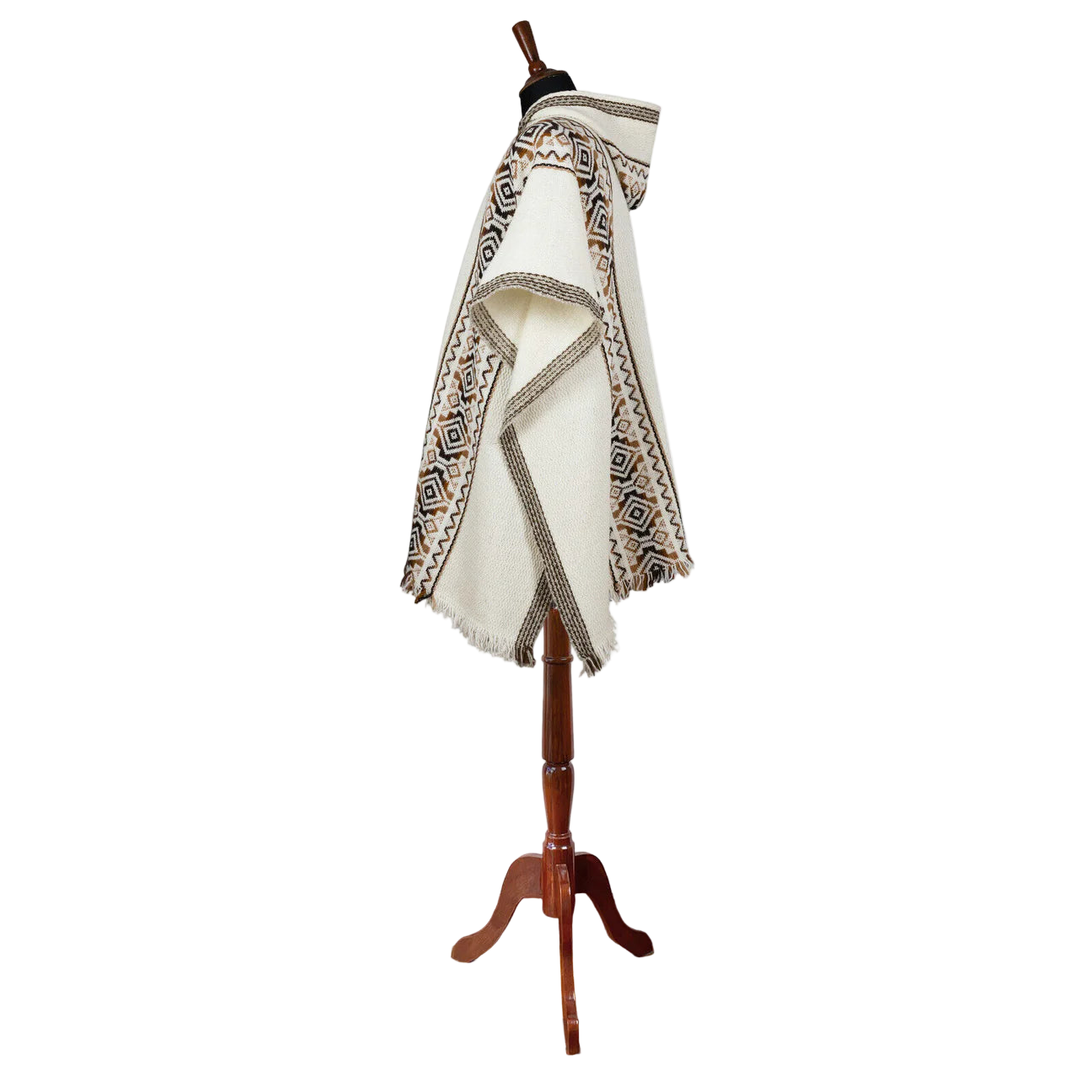 🦙 Llama wool white with brown diamond poncho