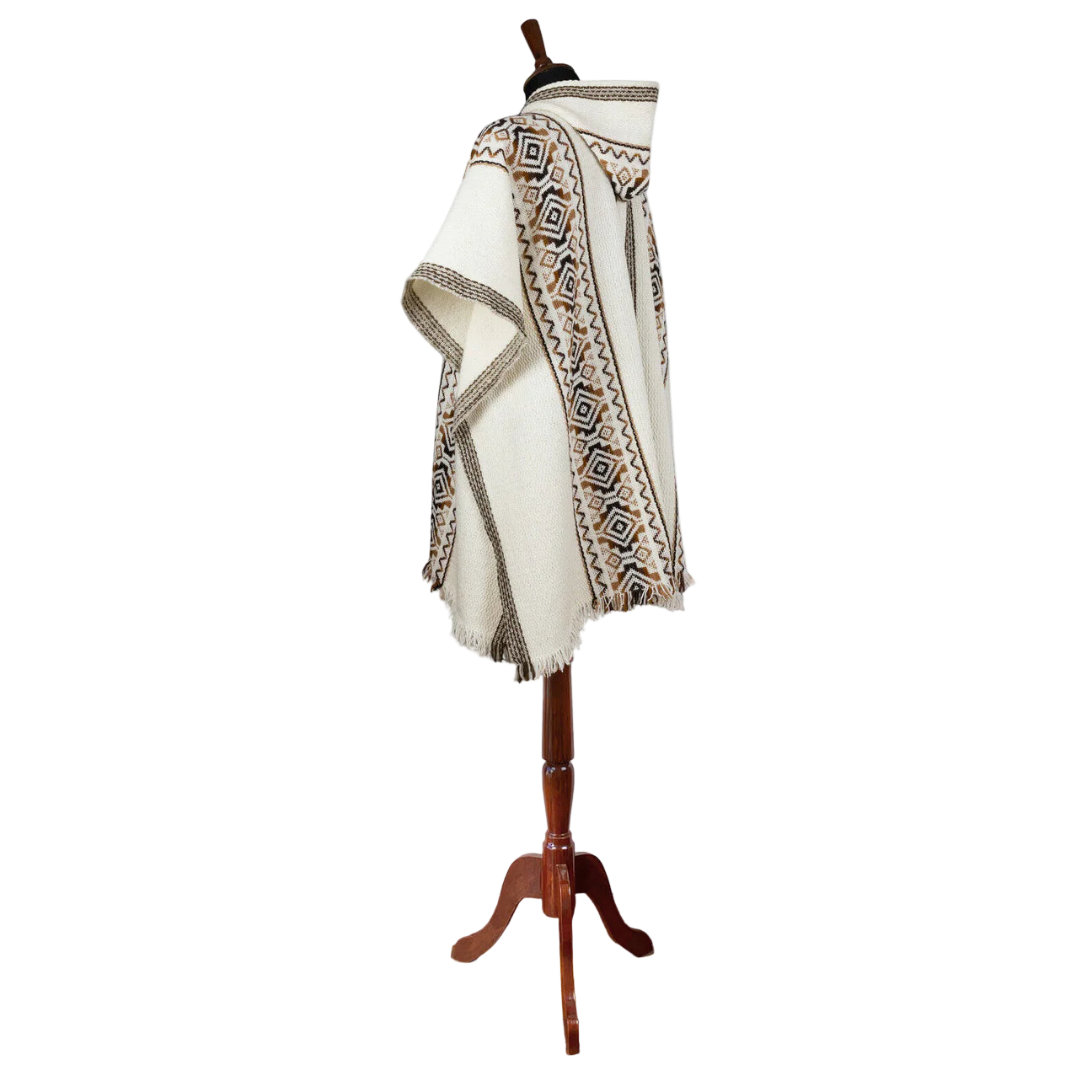 🦙 Llama wool white with brown diamond poncho