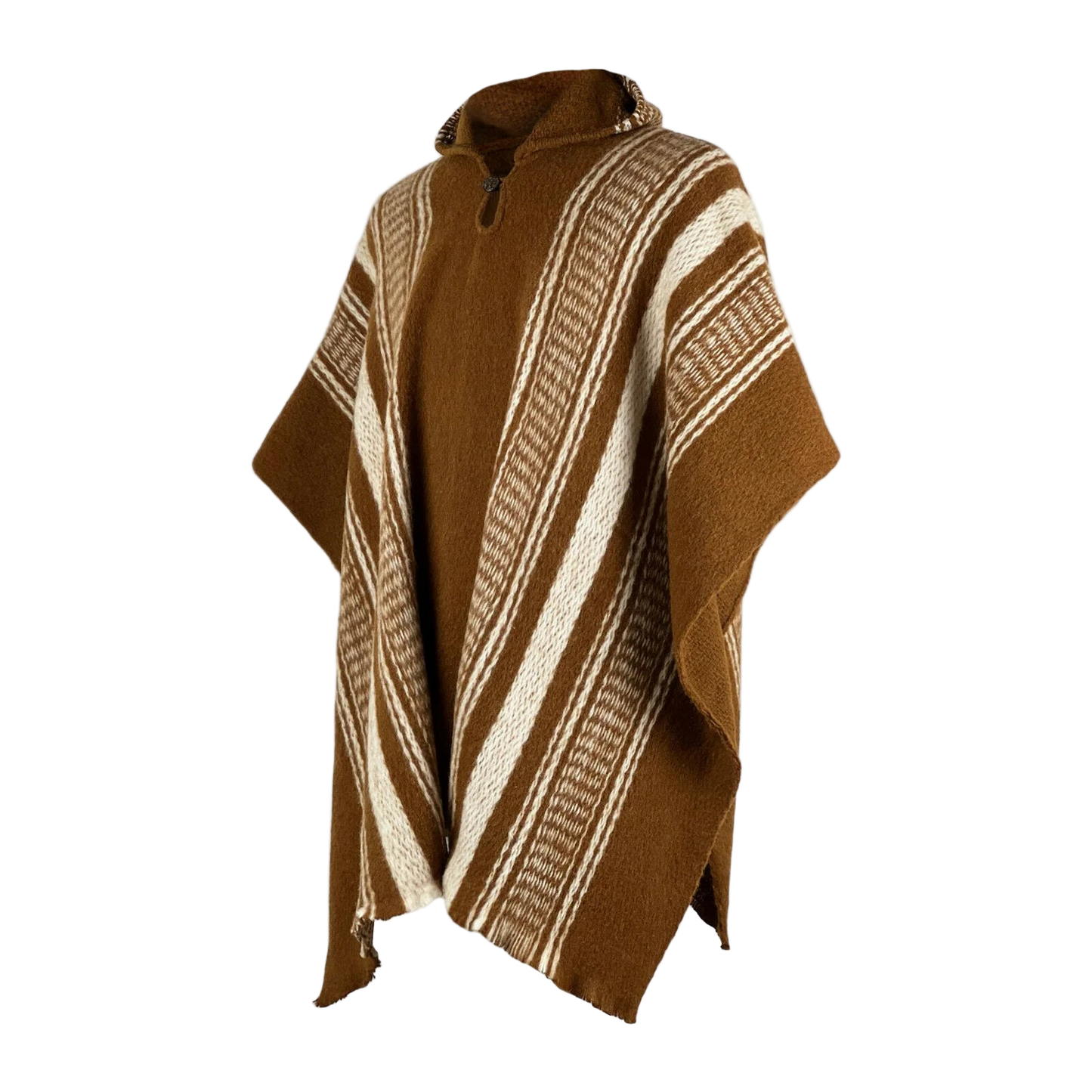 🦙 Llama wool light brown striped poncho