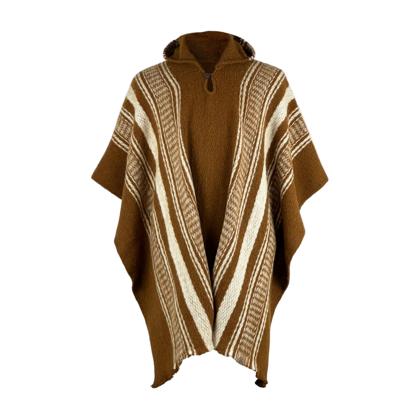 🦙 Llama wool light brown striped poncho