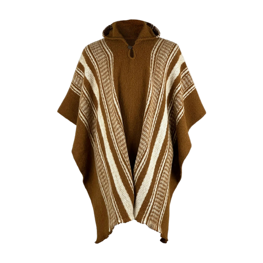 🦙 Llama wool light brown striped poncho