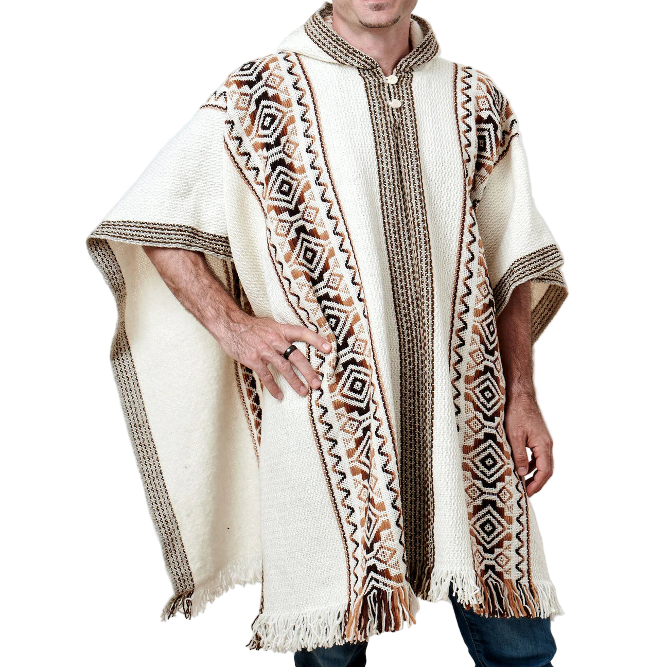 🦙 Llama wool white with brown diamond poncho