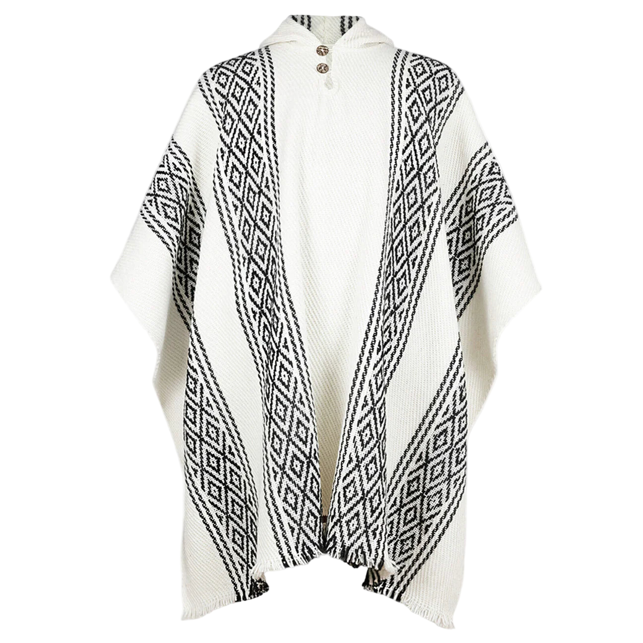 🦙 Llama wool white with bloack diamond pattern poncho