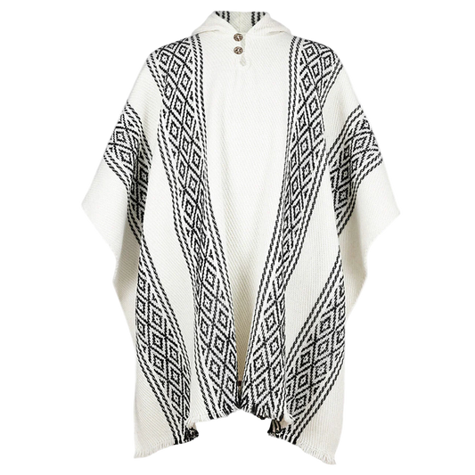 🦙 Llama wool white with bloack diamond pattern poncho