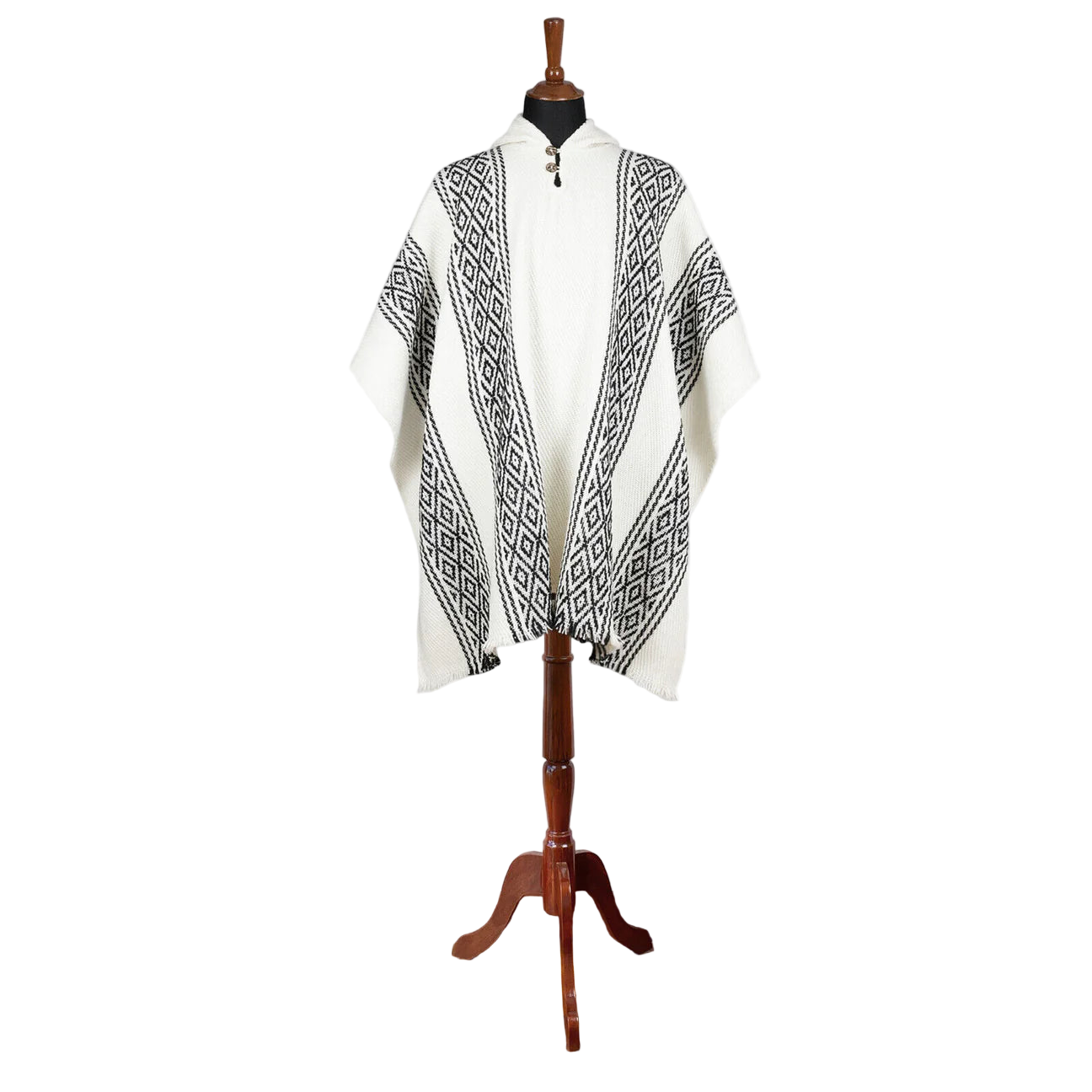 🦙 Llama wool white with bloack diamond pattern poncho