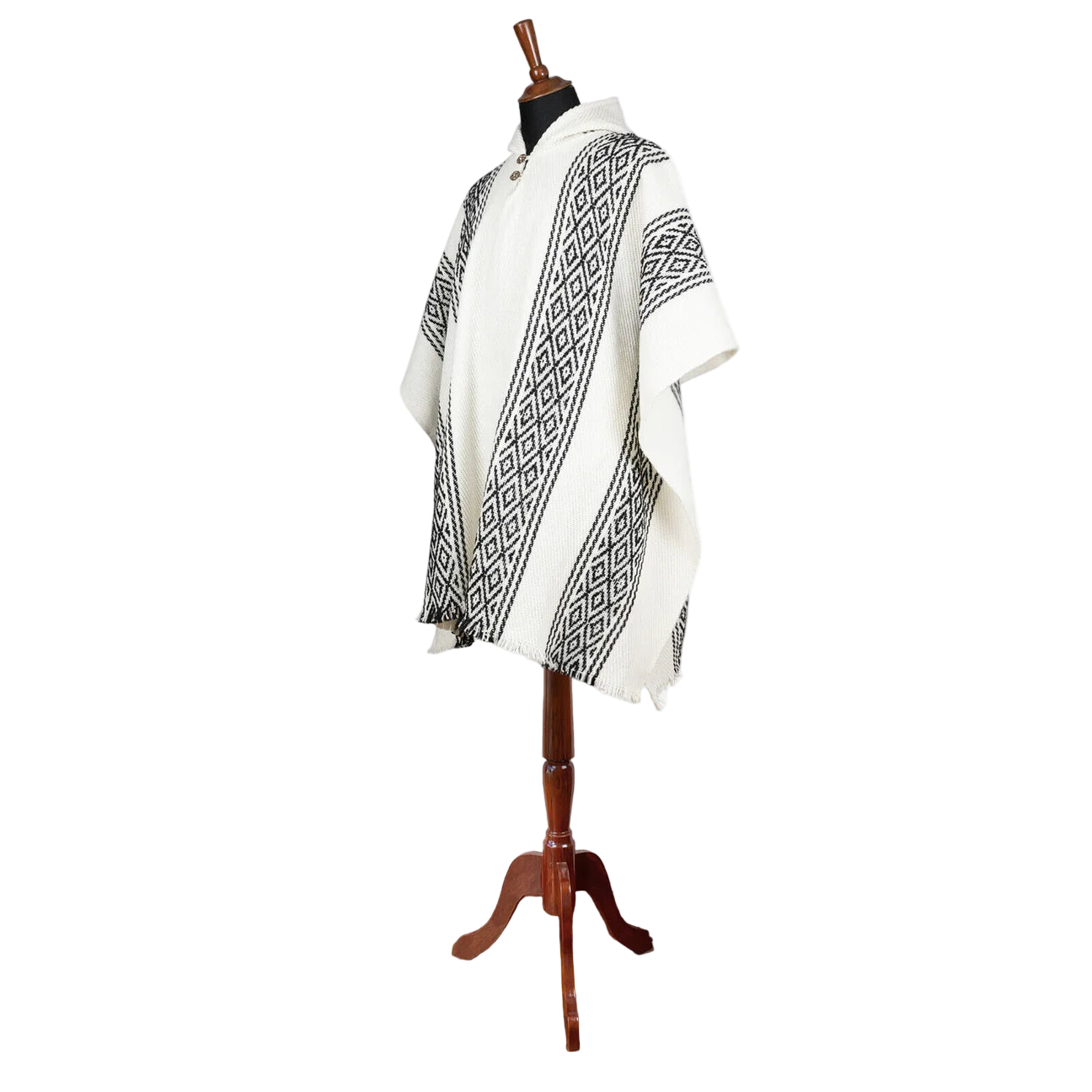 🦙 Llama wool white with bloack diamond pattern poncho