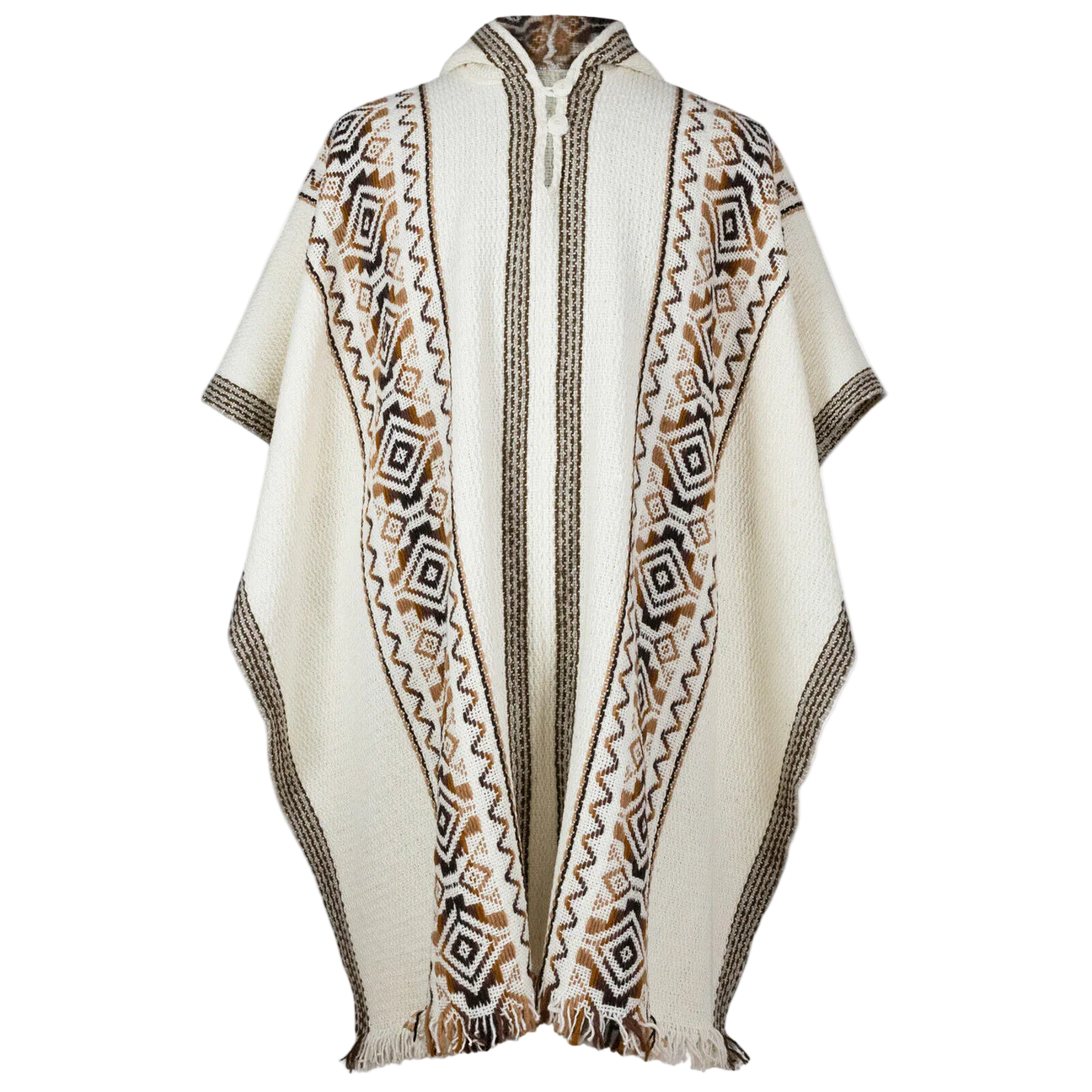 🦙 Llama wool white with brown diamond poncho