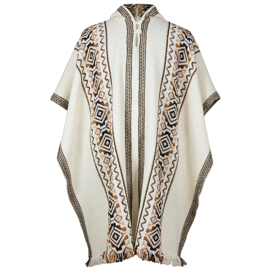 🦙 Llama wool white with brown diamond poncho
